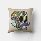 髭の砂糖のスカルの枕-ヴィンテージのスタイル クッション (裏面)