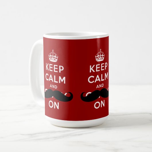 髭の赤く白いKeep Calm and Carry Onのマグ コーヒーマグカップ (正面左)