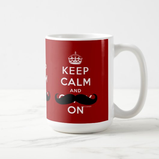 髭の赤く白いKeep Calm and Carry Onのマグ コーヒーマグカップ (右)