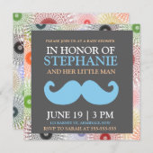 髭の青い男の赤ちゃんのシャワーの招待 招待状 (正面/裏面)