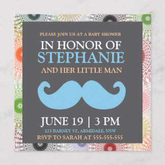 髭の青い男の赤ちゃんのシャワーの招待 招待状