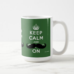 髭のKeep Calm and Carry On  の緑 コーヒーマグカップ