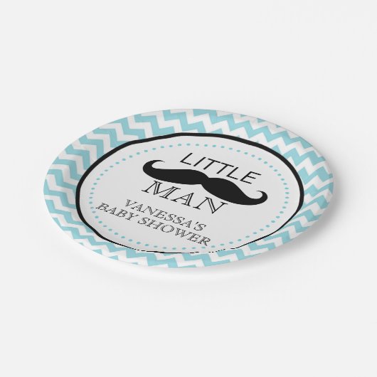 髭のLilの人のベビーシャワーの男の子のシェブロンの青 ペーパープレート (アングル)