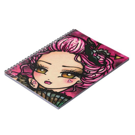 髭のSteampunkのハートのバレンタインの女の子のファンタジー ノートブック (左側)