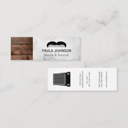 髭ひげひげひげひげひげひげひげひげ理容師 | 木製トリム スキニー名刺 (正面/裏面)