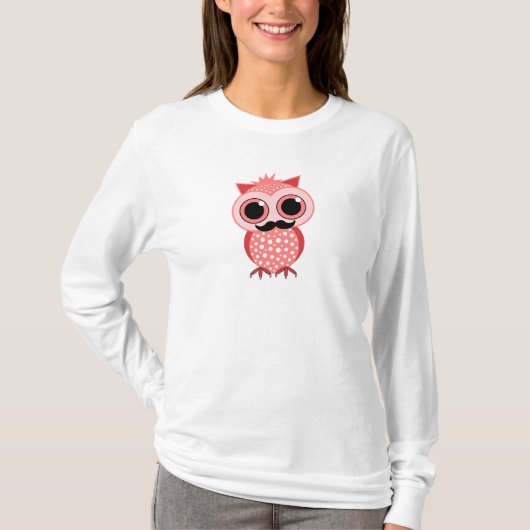 髭を搭載するおもしろいなフクロウ Tシャツ (正面)