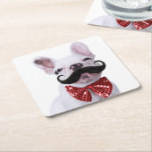 髭を搭載するフレンチブルドッグの子犬 スクエアペーパーコースター (アングル)