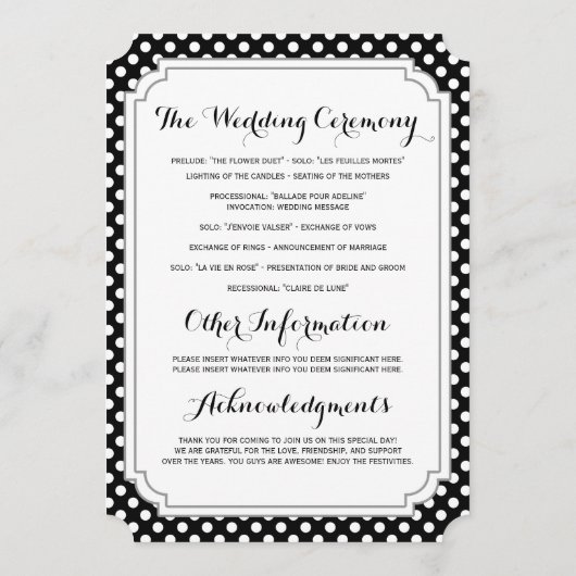 髭及び唇の結婚式プログラム プログラム (裏面)