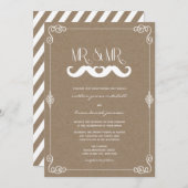 髭愛ヴィンテージのクラフト紙の陽気な結婚式 招待状 (正面/裏面)