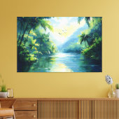 鬱蒼としたジャングルを流れる穏やかな川 キャンバスプリント (インサイチュ (リビング))