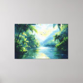 鬱蒼としたジャングルを流れる穏やかな川 キャンバスプリント (正面)