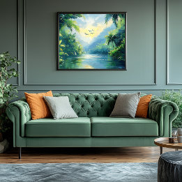 鬱蒼としたジャングルを流れる穏やかな川 キャンバスプリント