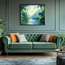 鬱蒼としたジャングルを流れる穏やかな川 キャンバスプリント