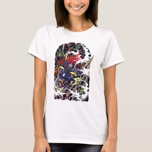 鬼と紅葉のタトゥーデザイン Tシャツ (正面)
