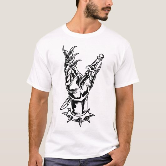 鬼の手タトゥーを通してダガーデザインTシャツ Tシャツ (正面)