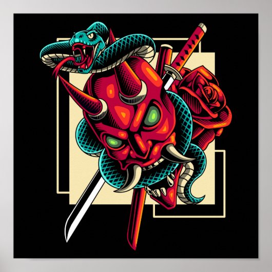 鬼の抱擁 – 鬼の仮面と蛇 ポスター (正面)