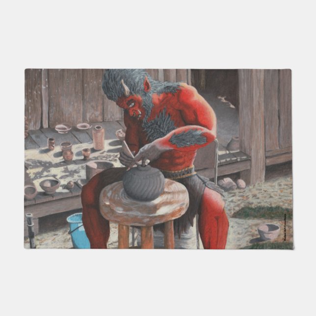 鬼の鬼が焼き物日本のファンタジーの扉マット ドアマット (正面)