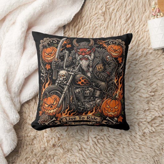 鬼サムライ・バイカー・ハロウィン枕 - ライドに生きる クッション (ブランケット)