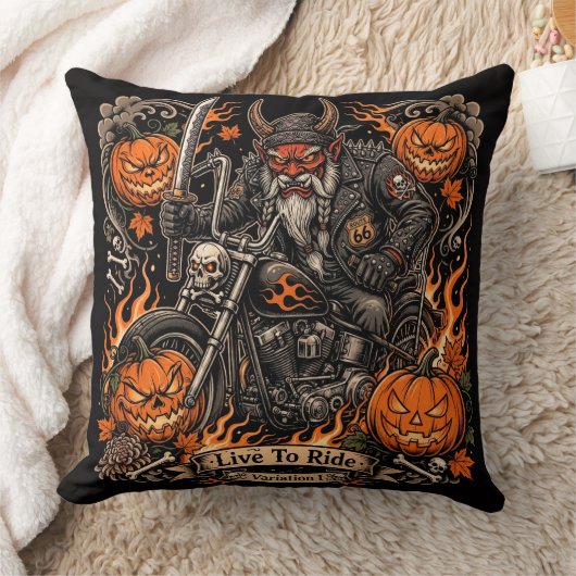 鬼サムライ・バイカー・ハロウィン枕 - ライドに生きる クッション (ブランケット)