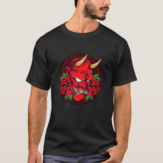 鬼日本の鬼の仮面がロスで悪魔の頭を呪う Tシャツ (正面)