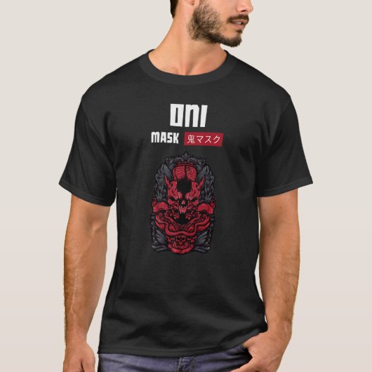 鬼面日本の鬼顔悪魔ロニン Tシャツ (正面)