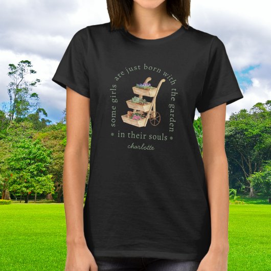 魂に庭を持つ乙女 レトロなお花屋台と名前入り Tシャツ