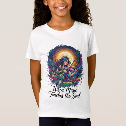 魂に響く音 – バイオリンアート Tシャツ (正面)