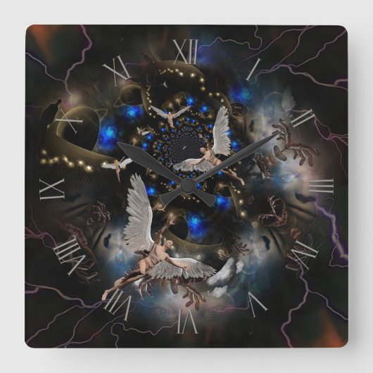 魂のトンネル内の天使 スクエア壁時計 (正面)