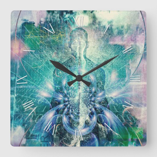 魂またはオーラとバイナリコード スクエア壁時計 (正面)