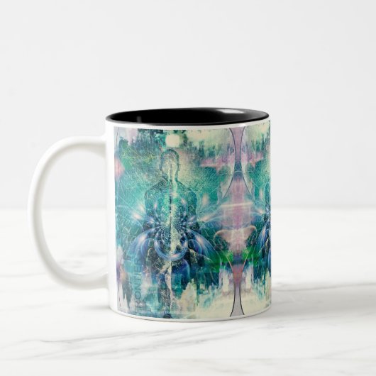 魂またはオーラとバイナリコード ツートーンマグカップ (左)