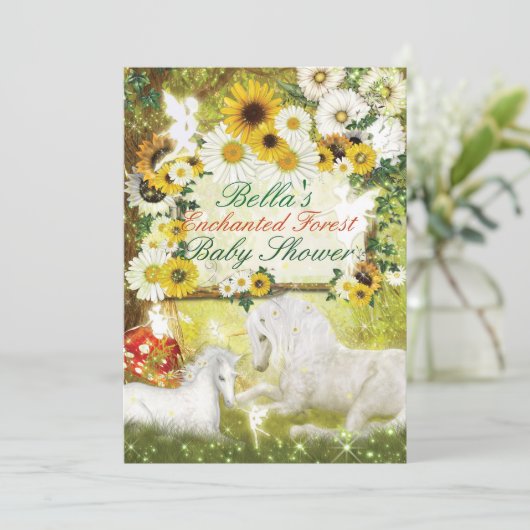 魅了されたユニコーンのベビーシャワー招待状 招待状 (スタンド正面)