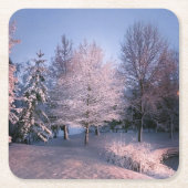 魅了された冬の不思議の国のコースター スクエアペーパーコースター (正面)