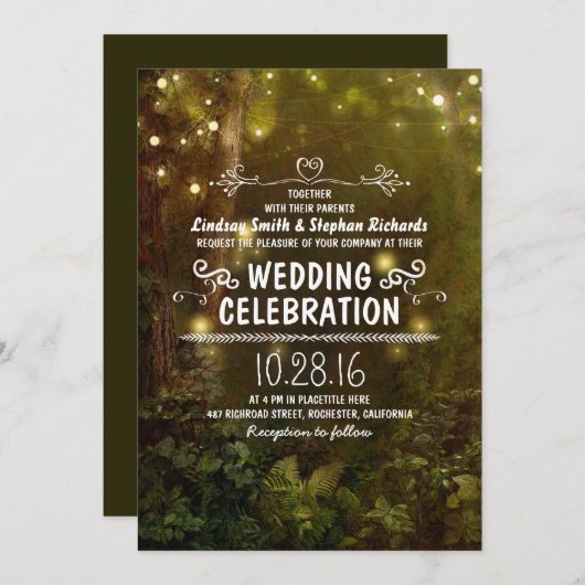 魅了された森林ひもは結婚式招待状をつけます 招待状 (正面/裏面)