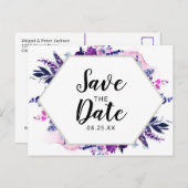 魅了された花のすみれ色の水彩画の保存日付 案内ポストカード (正面/裏面)