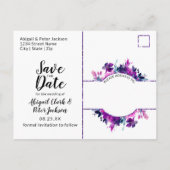 魅了された花のすみれ色の水彩画の保存日付 案内ポストカード (裏面)