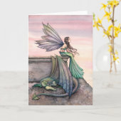 魅了された薄暗がりの妖精のドラゴンの挨拶状 カード (黄色い花)