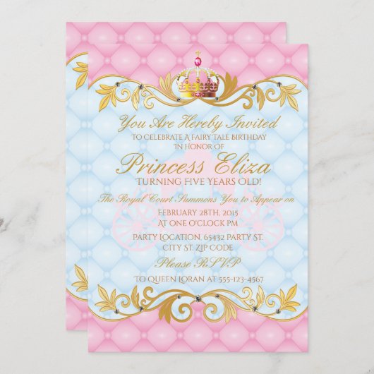 魅了します、かわいらしいプリンセスの誕生日の招待状 招待状 (正面/裏面)