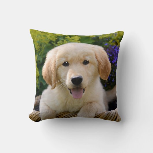 魅了のGoldieのかわいい子犬のポートレート、正方形 クッション (正面)