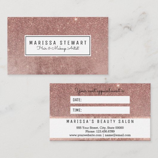 魅力のばら色の金ゴールドのグリッターの網のアポイントメントカード 予約カード (正面/裏面)