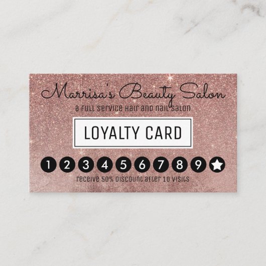 魅力のばら色の金ゴールドのグリッターの網のロイヤリティの割引穿孔器 ロイヤリティカード (正面)