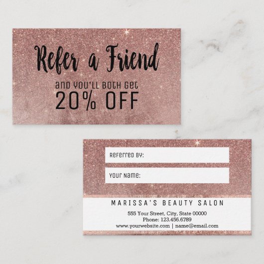 魅力のばら色の金ゴールドのグリッターの網の紹介カード 紹介カード (正面/裏面)