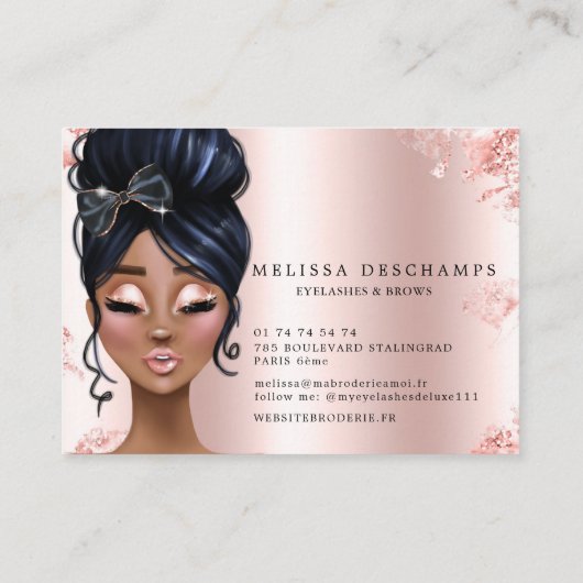 魅力のばら色の金ゴールドのグリッターはサロンのアフターケアを打ちます 名刺 (裏面)