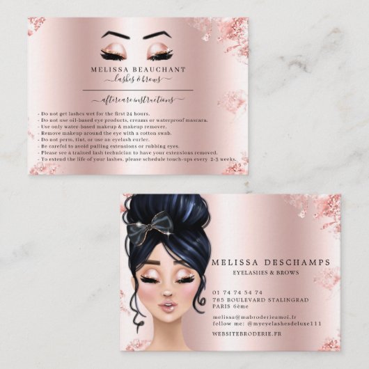 魅力のばら色の金ゴールドのグリッターはサロンのアフターケアを打ちます 名刺 (正面/裏面)