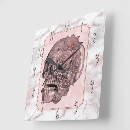 魅力のばら色の金ゴールドのピンクのスカルの大理石 スクエア壁時計 (傾斜)