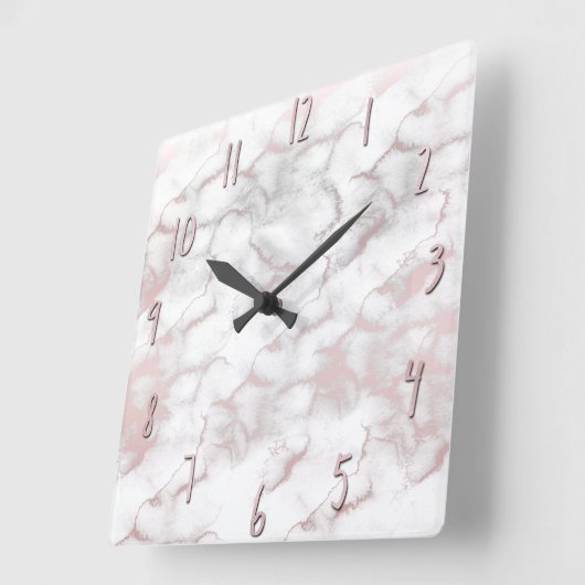 魅力のばら色の金ゴールドのピンクの大理石のトレンディー スクエア壁時計 (傾斜)