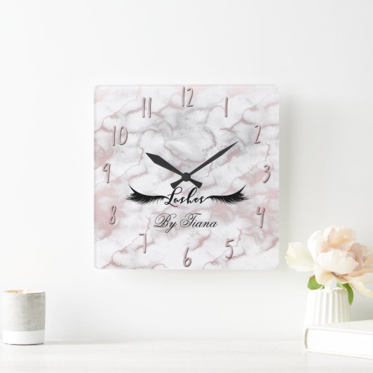 魅力のばら色の金ゴールドのピンクの大理石は美しいの化粧を打ちます スクエア壁時計 (ホーム)