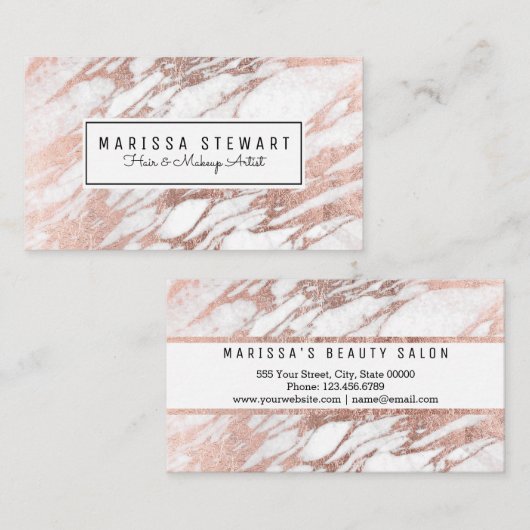 魅力のばら色の金ゴールドの白い大理石の名刺 名刺 (正面/裏面)