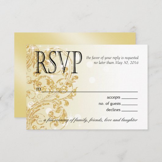 魅力のグリッター豪華でグラデーションなRSVP |のシャンペン 出欠カード (正面/裏面)