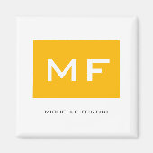 魅力のモノグラムイエロー ホワイト あなたのお名前 マグネット (正面)