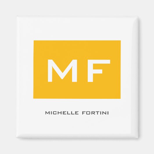 魅力のモノグラムイエロー ホワイト あなたのお名前 マグネット (正面)